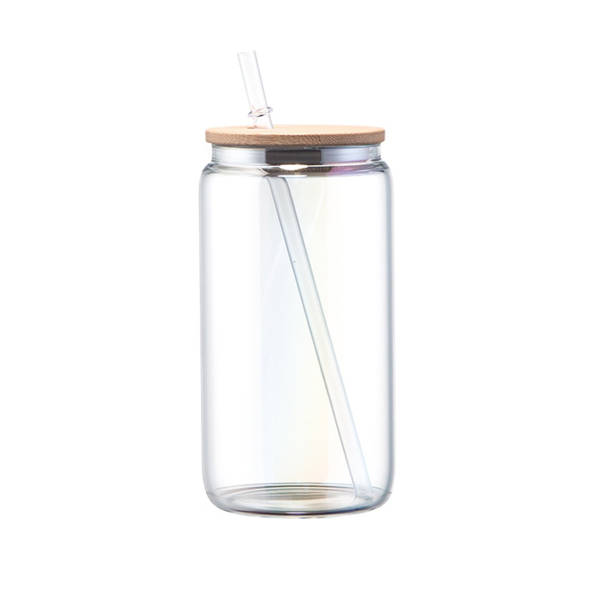 16oz Frosted Beer Can Inspired Glass Jar with Bamboo Lid