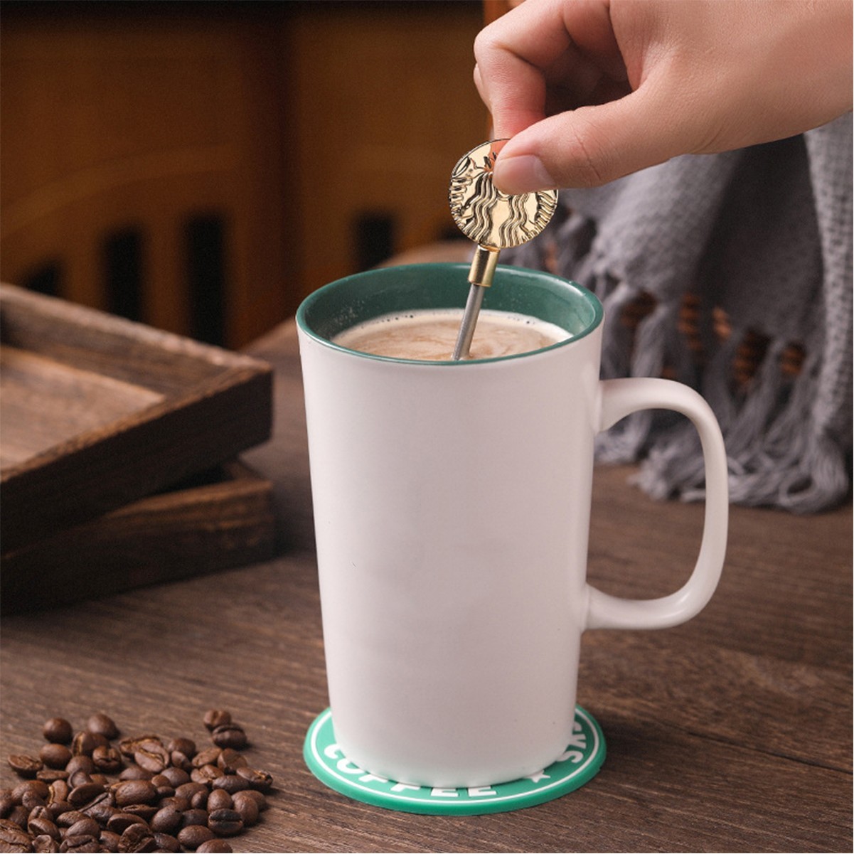 12oz Ceramic Mug with Lid and Spoon
