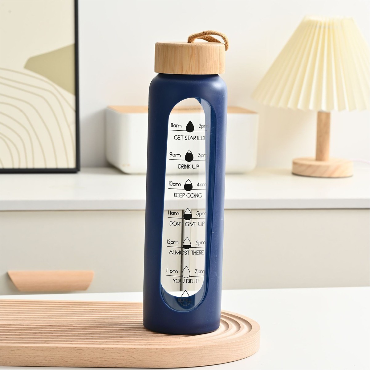 32oz Borosilicate Glass Water Bottle with Silicone Sleeve and Bamboo Lid