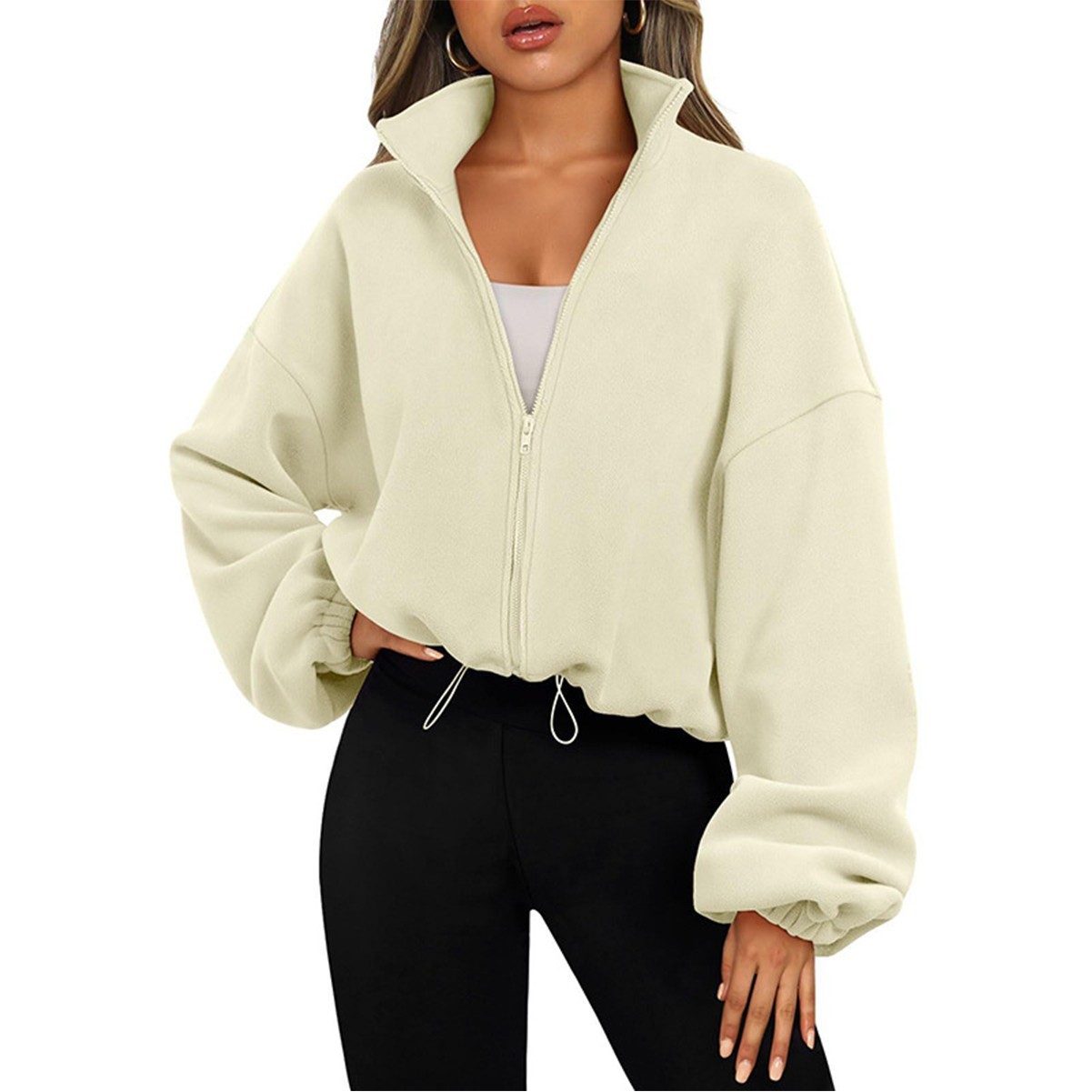 Zip Up Oversized Long Sleeve Sweatshirt with Hood