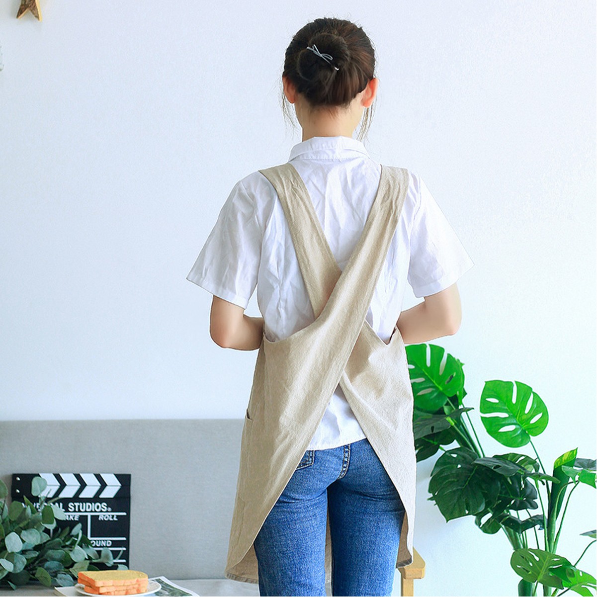 Organic Cotton Linen Cross-Back Apron