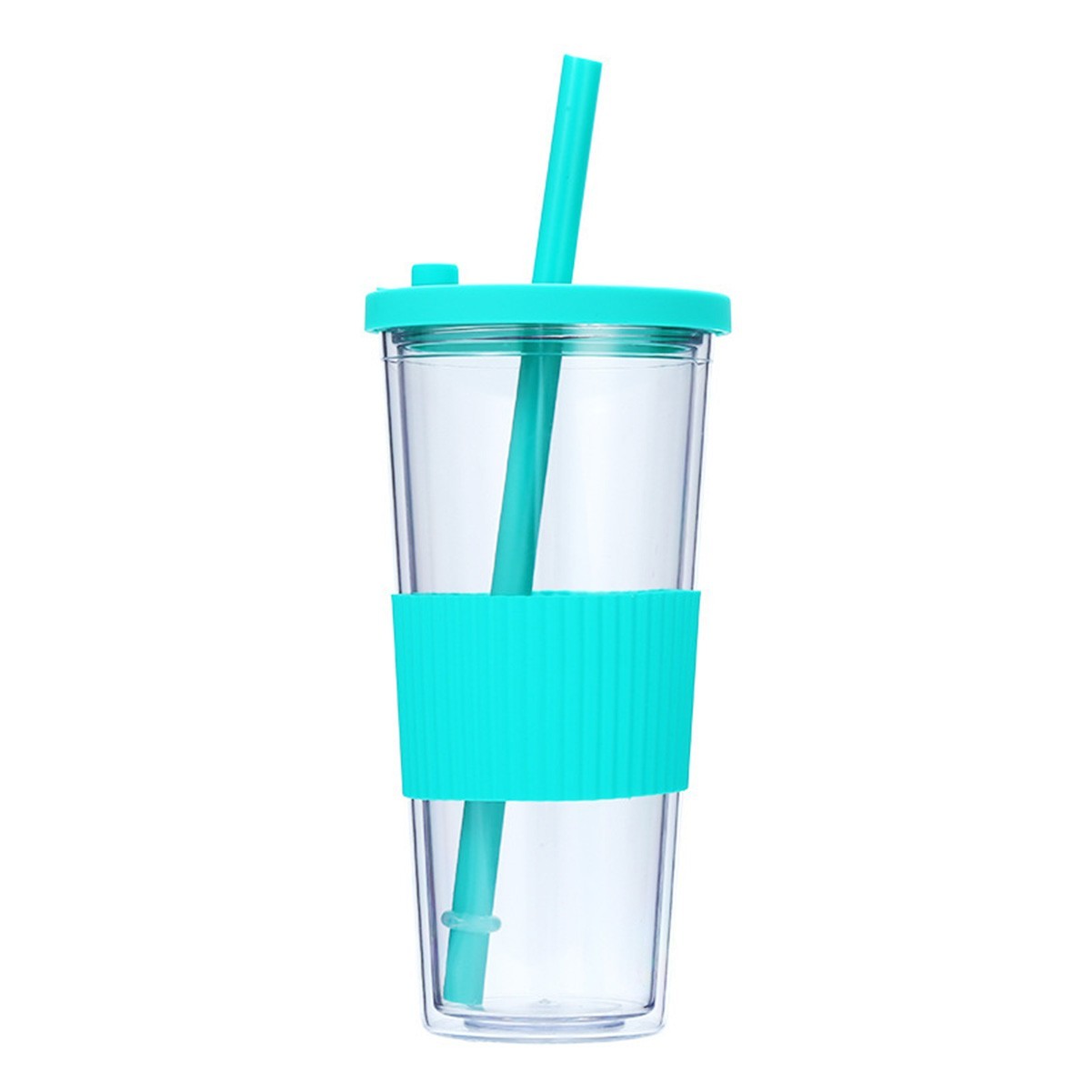 24oz Double Wall Insulated Plastic Tumbler with Silicone Sleeve and Straw