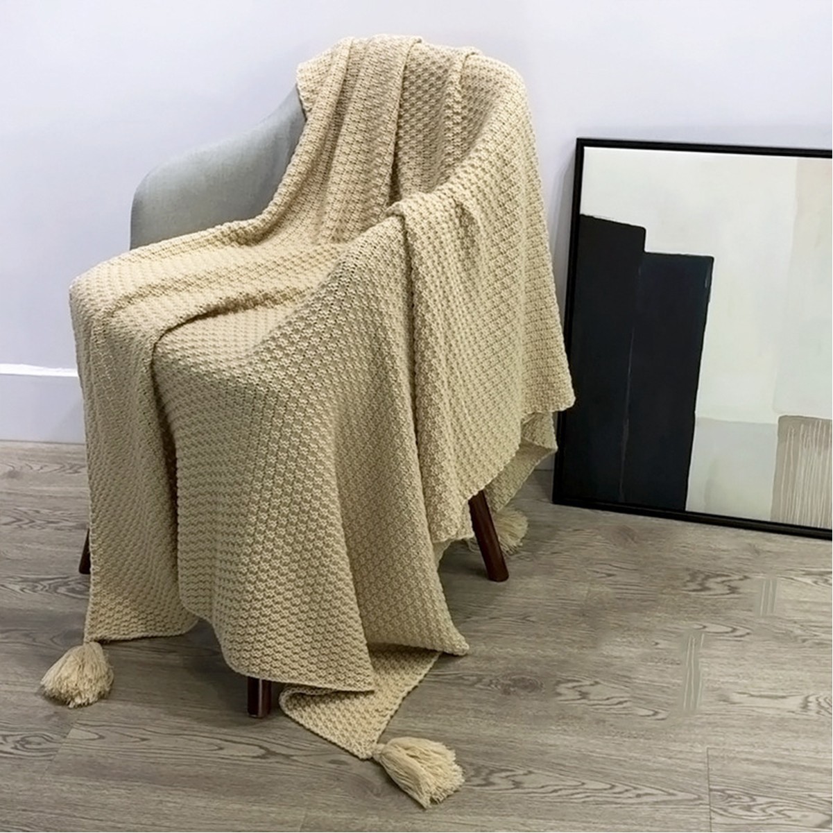 Cozy Knit Tassel Throw Blanket