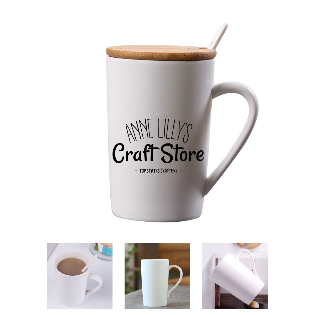 13.5oz Glazed Ceramic Mug Set with Lid and Spoon