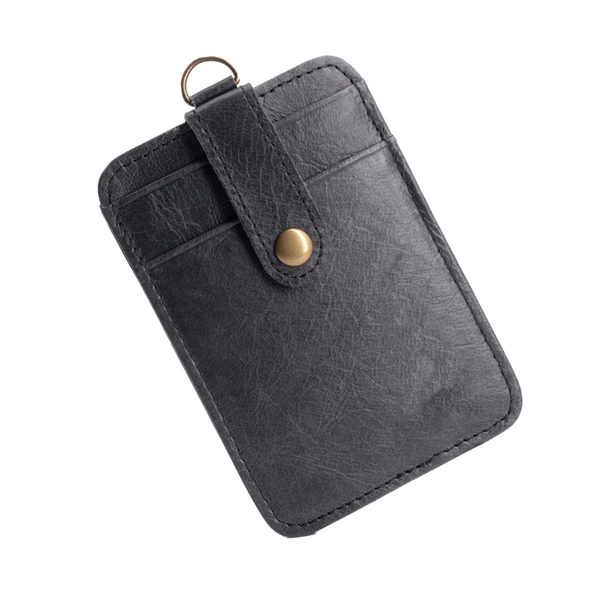 Leather ID Card Holder with Nylon Lanyard