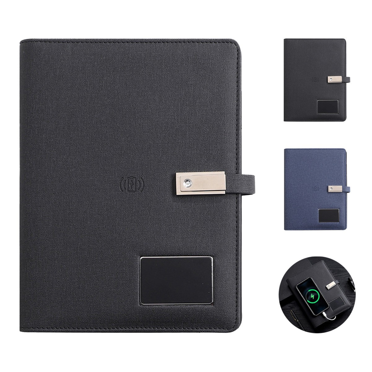 Premium A5 Leather Charging Notebook with Built-In 16GU Disk and 8000 mAh Power Bank