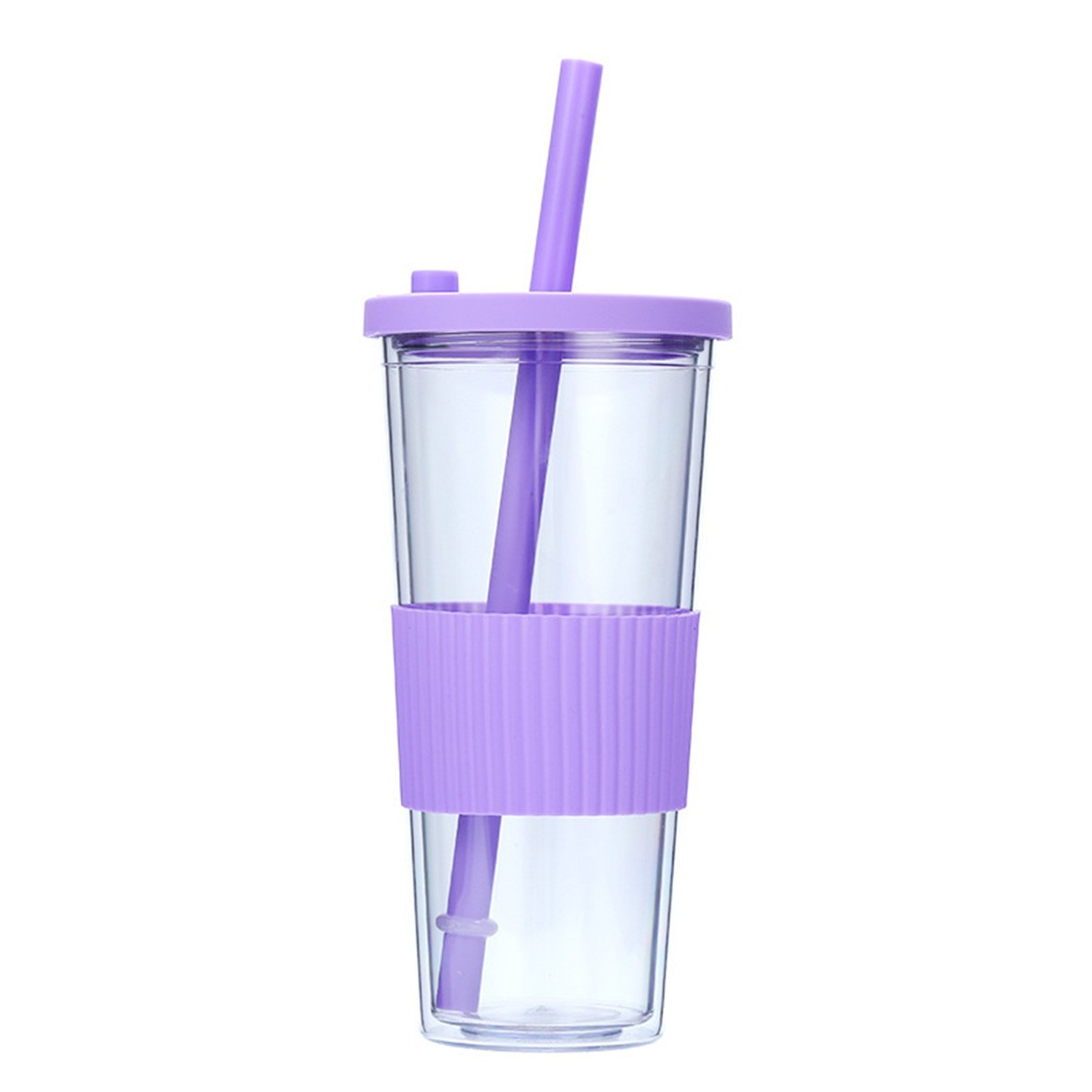 24oz Double Wall Insulated Plastic Tumbler with Silicone Sleeve and Straw