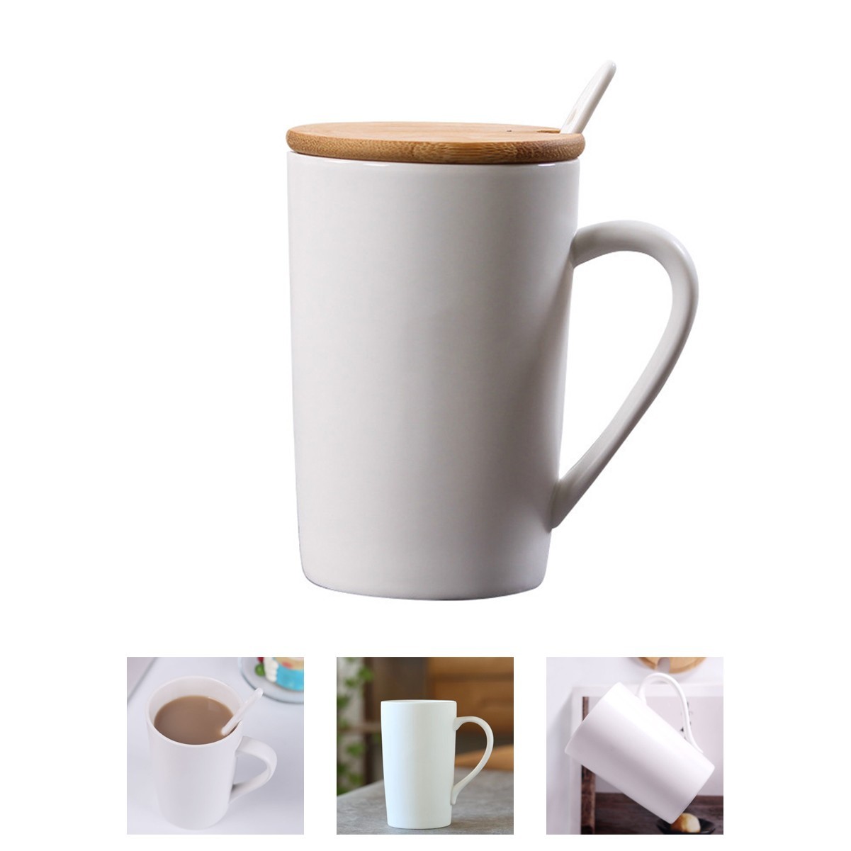 13.5oz Glazed Ceramic Mug Set with Lid and Spoon