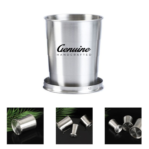 2.6oz Telescopic Foldable Stainless Steel Travel Cup with Keychain