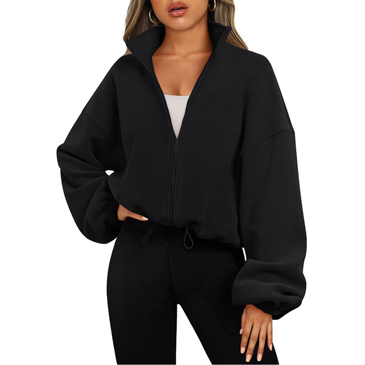 Zip Up Oversized Long Sleeve Sweatshirt with Hood
