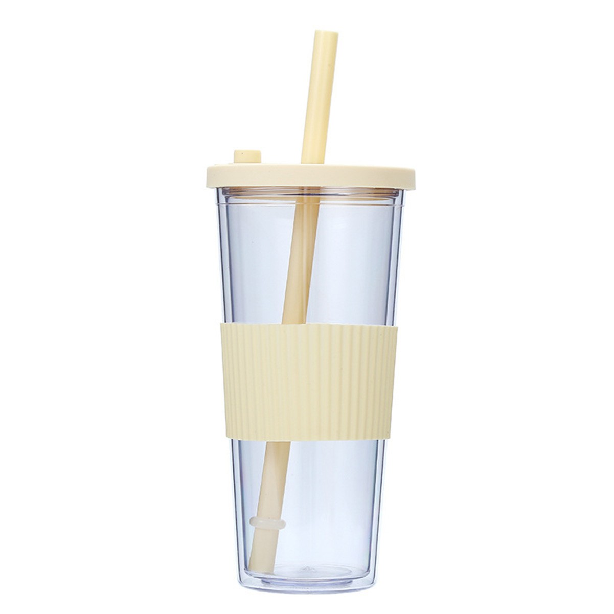 24oz Double Wall Insulated Plastic Tumbler with Silicone Sleeve and Straw