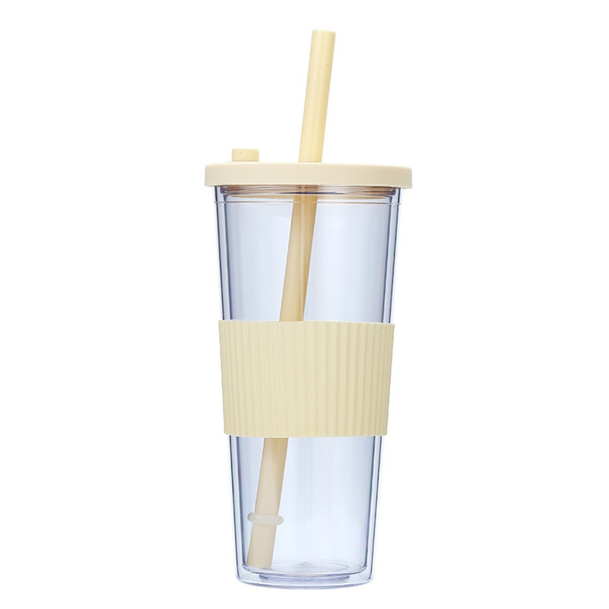 24oz Double Wall Insulated Plastic Tumbler with Silicone Sleeve and Straw