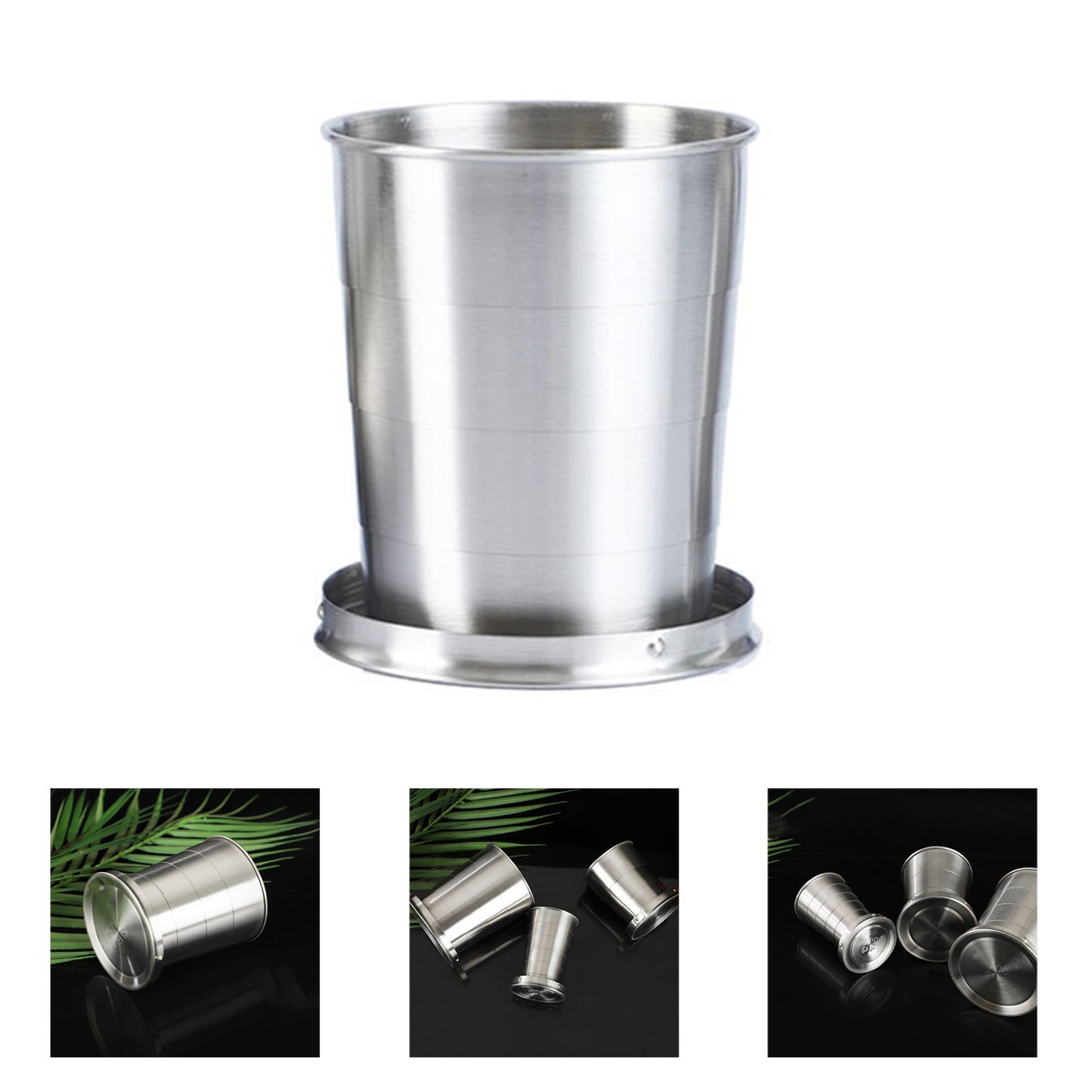 2.6oz Telescopic Foldable Stainless Steel Travel Cup with Keychain