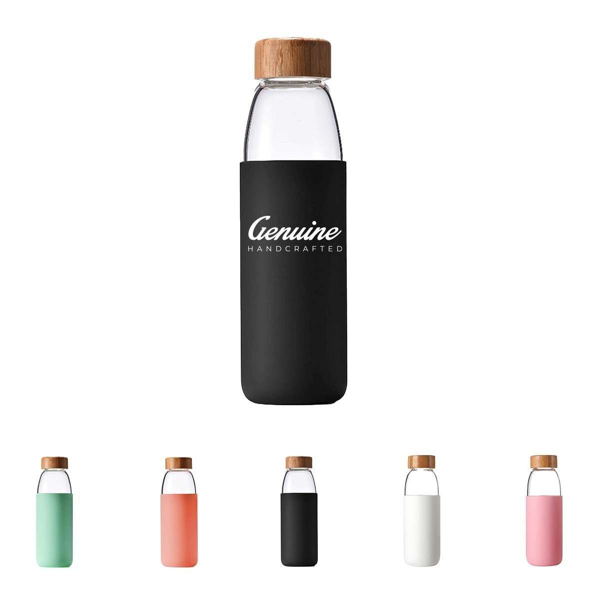 18oz Borosilicate Glass Water Bottle with Bamboo Lid and Silicone Sleeve