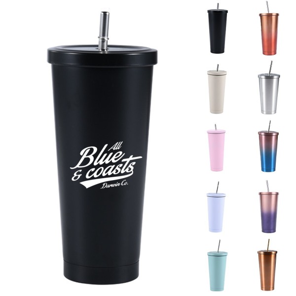 17.5oz Stainless Steel Double-Walled Tumbler with Lid and Straw