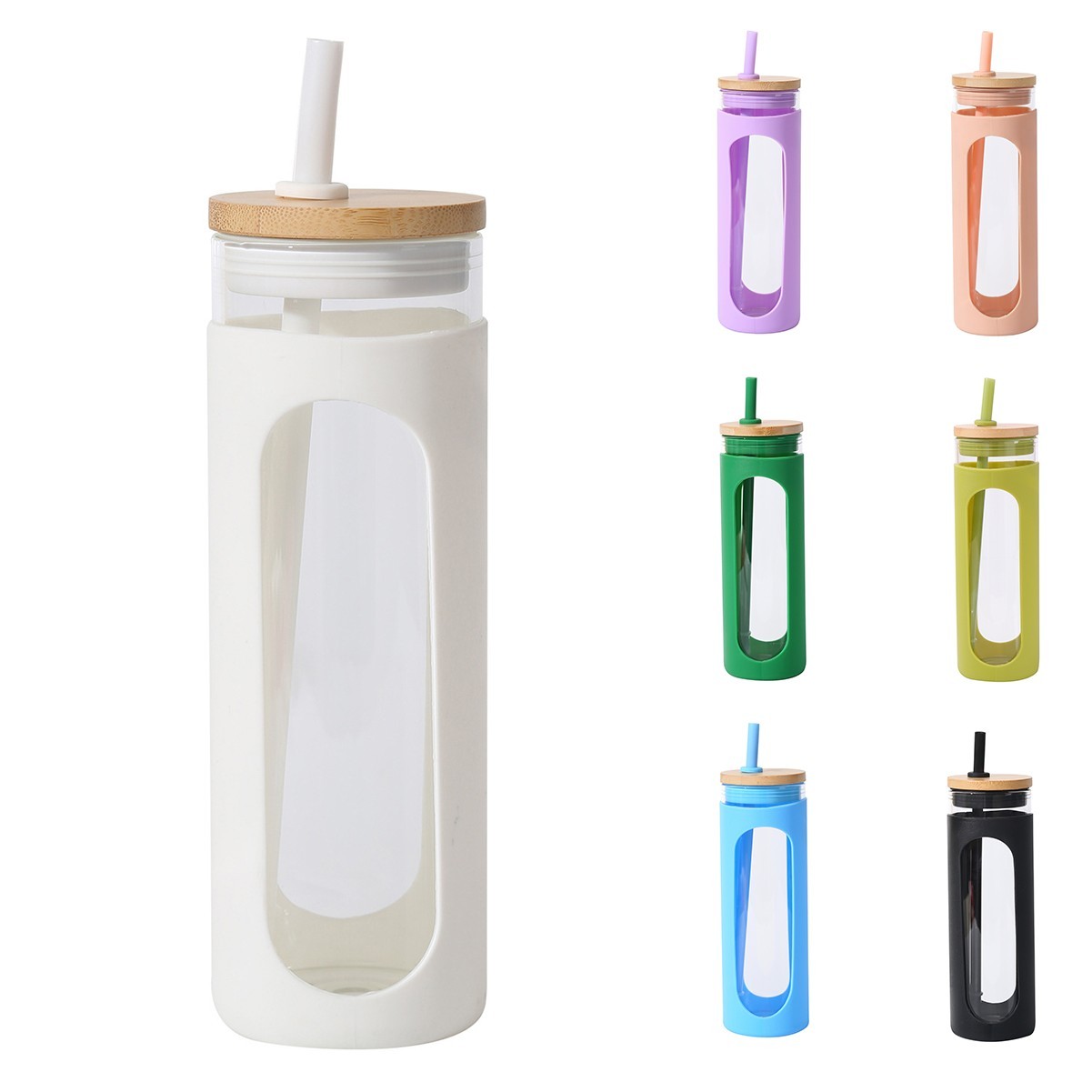 20oz Safe Bamboo Lid Glass Tumbler with Food Grade Silicone Sleeve
