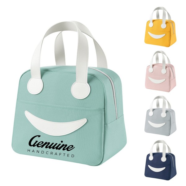 Smiley Face Oxford Cloth Insulated Tote Bag