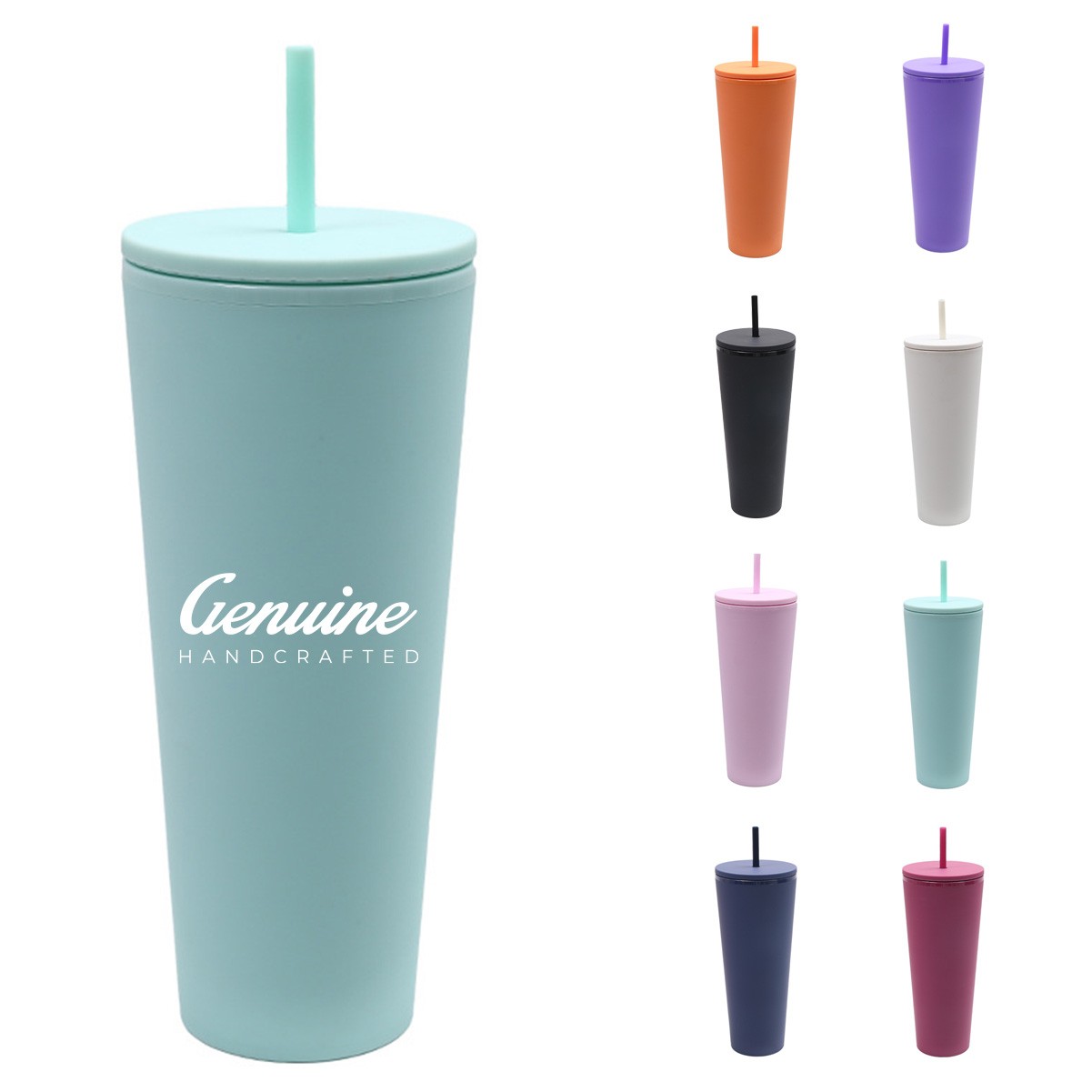 24 Oz Double Layer Insulated Tumbler with Flush Lids and Sturdier Straws