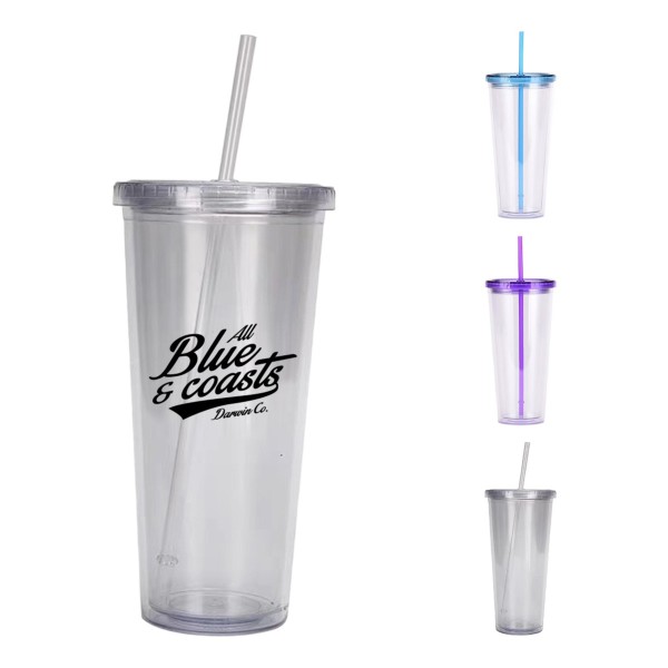 24oz Insulated Double Wall Tumbler with Screw-On Lid and Straw