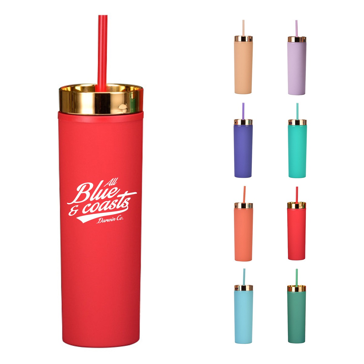16OZ Slim Insulated Tumbler with Lid and Straw