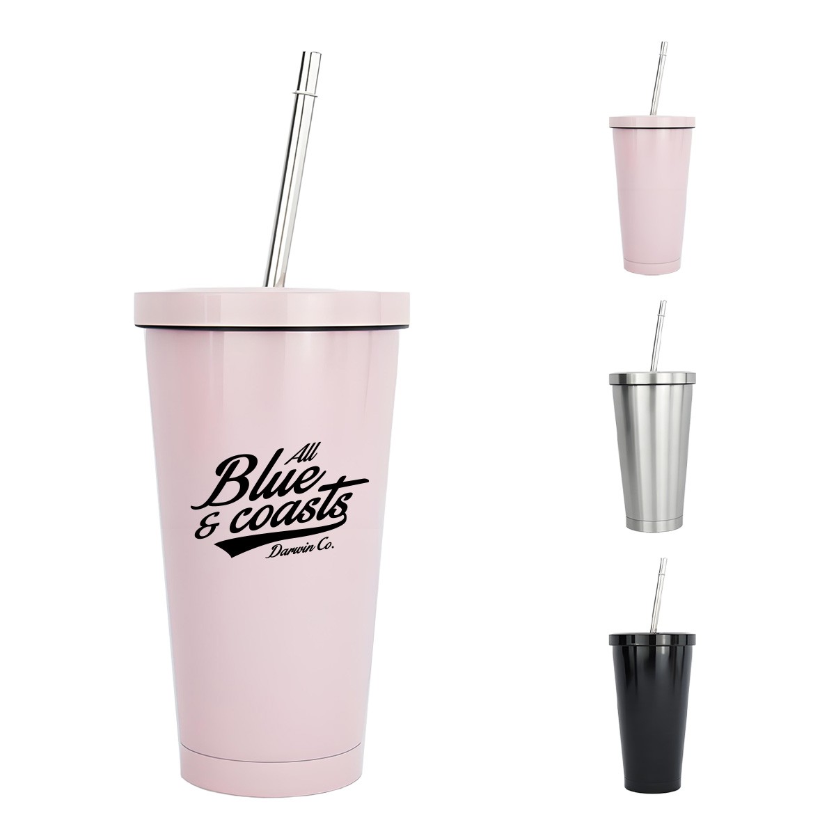 16oz Insulated Stainless Steel Beverage Tumbler with Lid & Straw