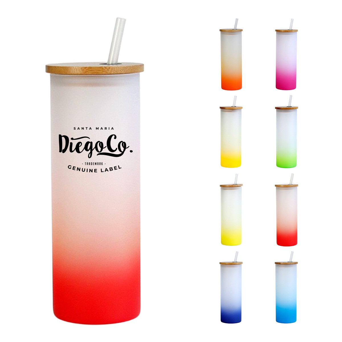 25oz Skinny Glass Tumbler with Bamboo Lid & Straw