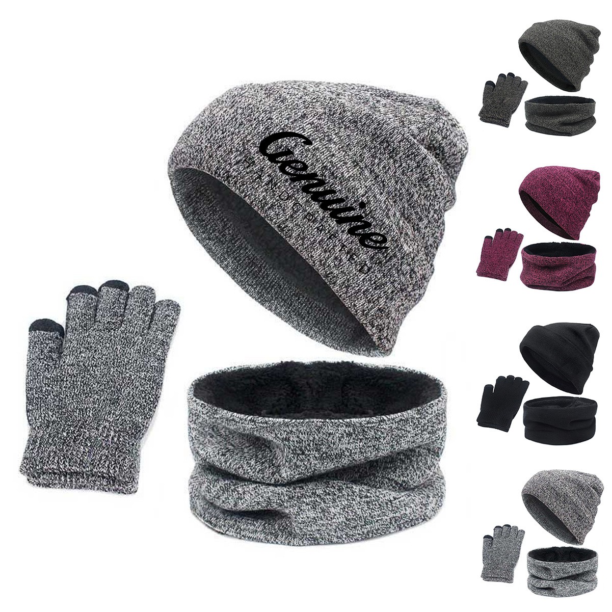 Winter Knitted Hat with Scarf and Glove