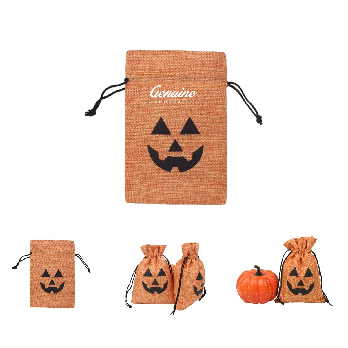 Festive Pumpkin Head Linen Pouch