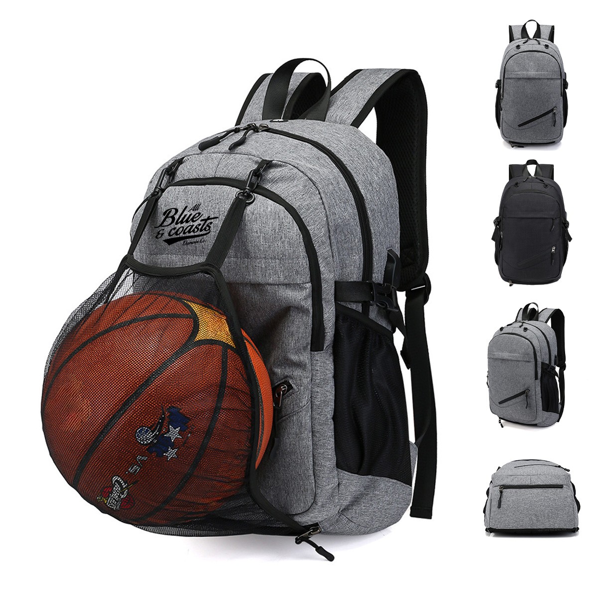 Sports Gear Backpack with Hidden Ball Compartment and USB Port