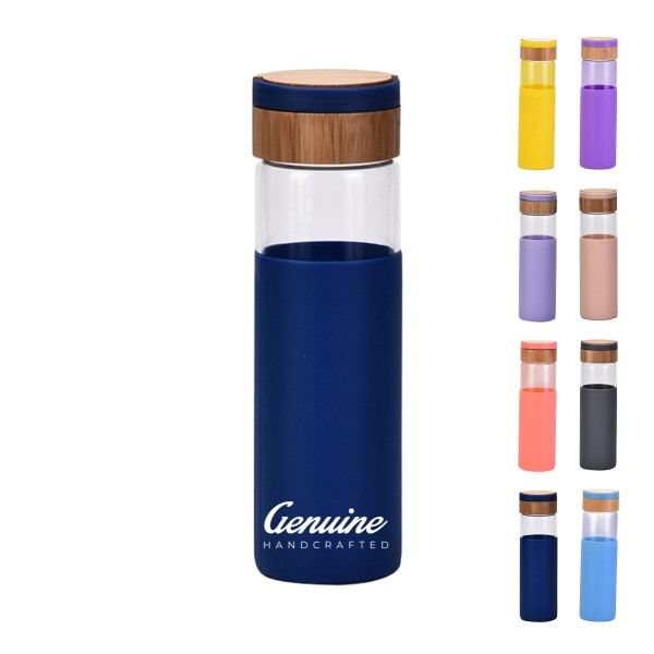 17oz Bamboo Lid Glass Water Bottle with Leak-Proof Silicone Seal