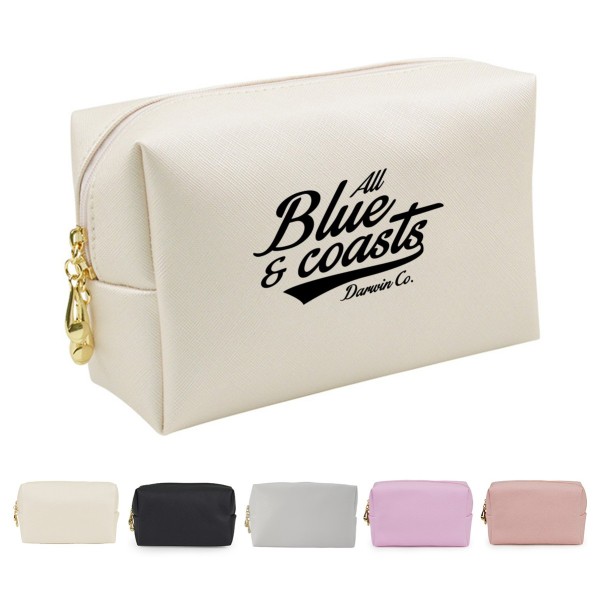 PU Vegan Leather Water-Resistant Makeup Bag with Interior Pockets