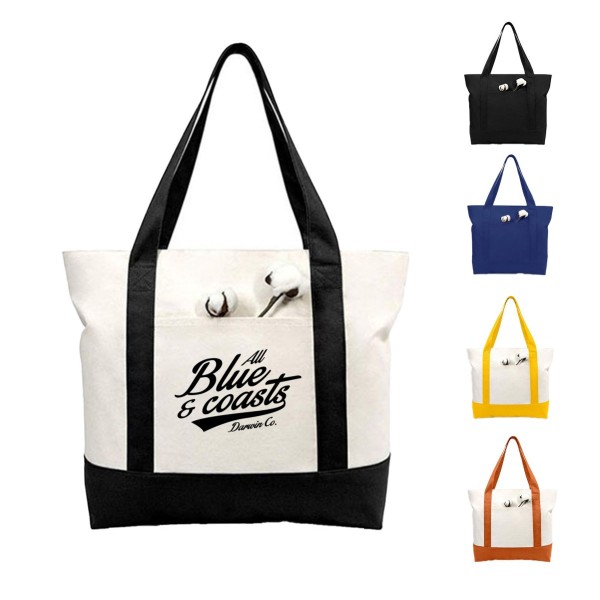 Zippered Canvas Tote Bag with Small Pocket