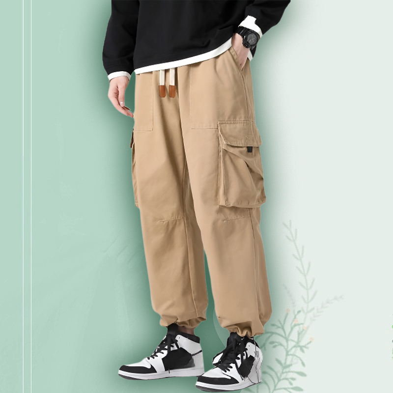 High Street Men's Pants Loose Cotton Work Pants Men's Casual Trousers Retro Straight Pants