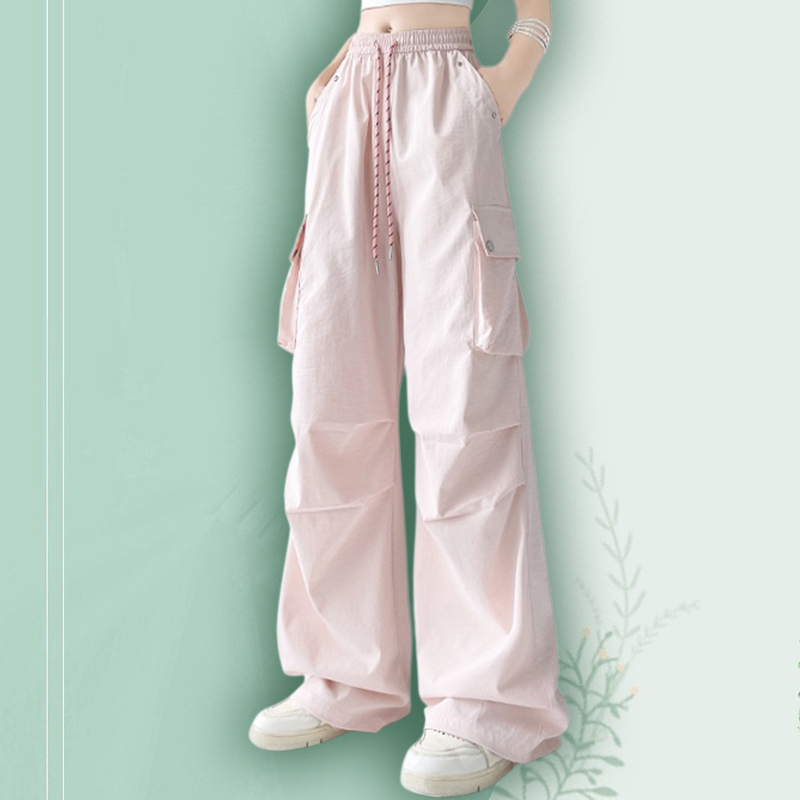 Studded Button Work Wide Leg Pants Women Casual Pants Outdoor Wide Leg High Waist Draped