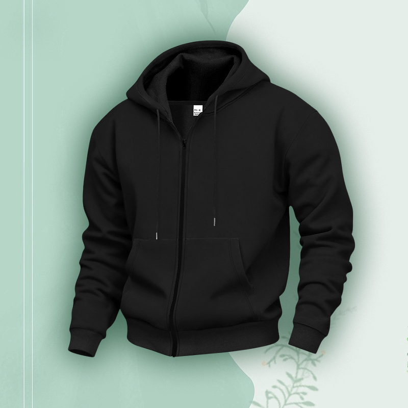 Men's Casual Hooded Zipper Cardigan Waterproof Solid Color Sweatshirt Jacket