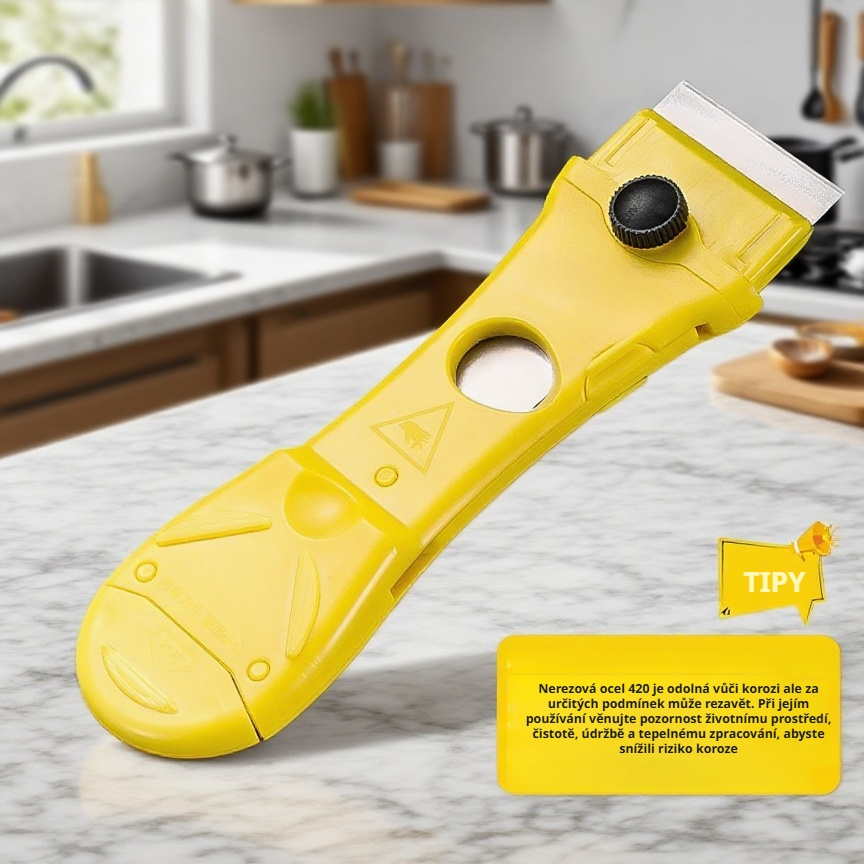 Špachtle na odstranění lepidla, praktické a ostré, bezpečné používání