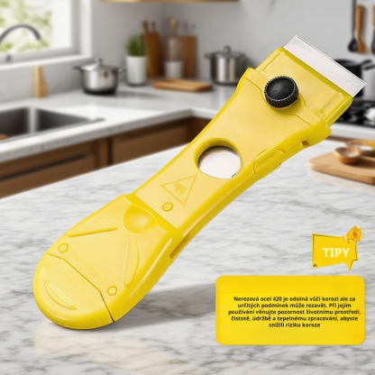 Špachtle na odstranění lepidla, praktické a ostré, bezpečné používání