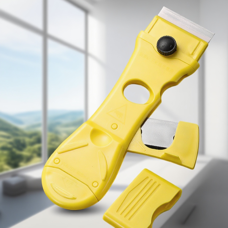 Špachtle na odstranění lepidla, praktické a ostré, bezpečné používání