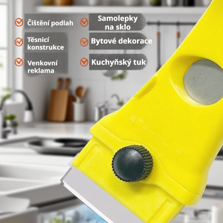 Špachtle na odstranění lepidla, praktické a ostré, bezpečné používání