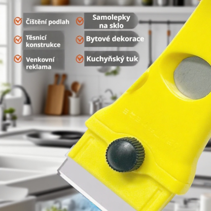 Špachtle na odstranění lepidla, praktické a ostré, bezpečné používání