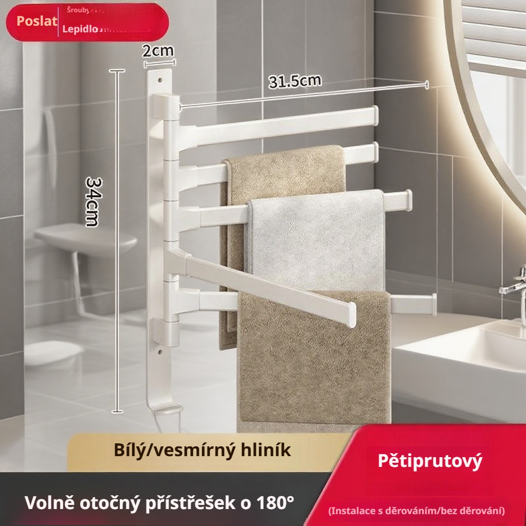 Čeština: Nástěnný koupelnový držák na ručníky v šedé barvě, bez vrtání, hliníkový, s více rameny