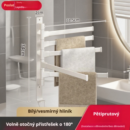 Čeština: Nástěnný koupelnový držák na ručníky v šedé barvě, bez vrtání, hliníkový, s více rameny