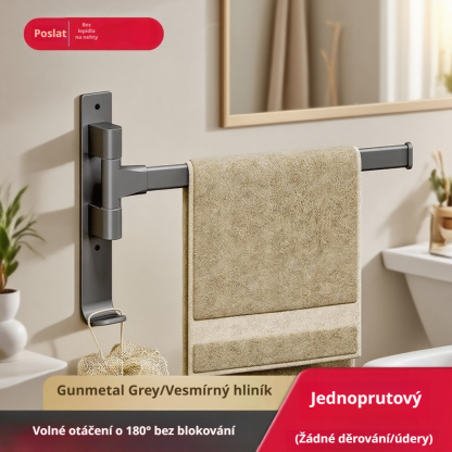 Čeština: Nástěnný koupelnový držák na ručníky v šedé barvě, bez vrtání, hliníkový, s více rameny