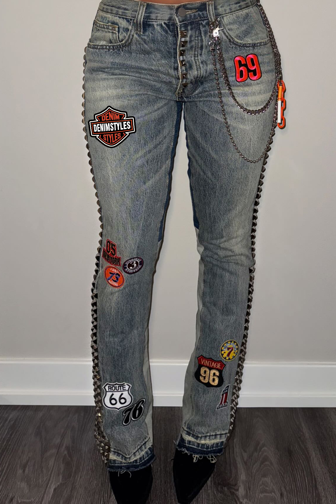 Stylish Side Rivet Jeans For Edge Women