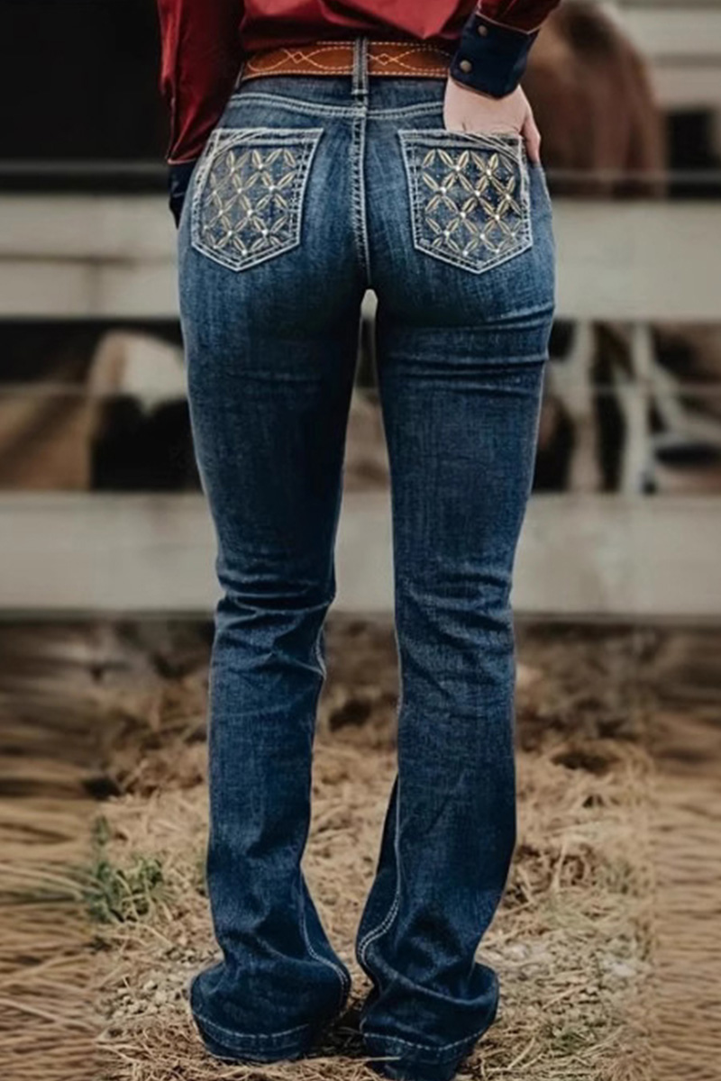 Casual Embroidered Micro Flare Leg Jeans