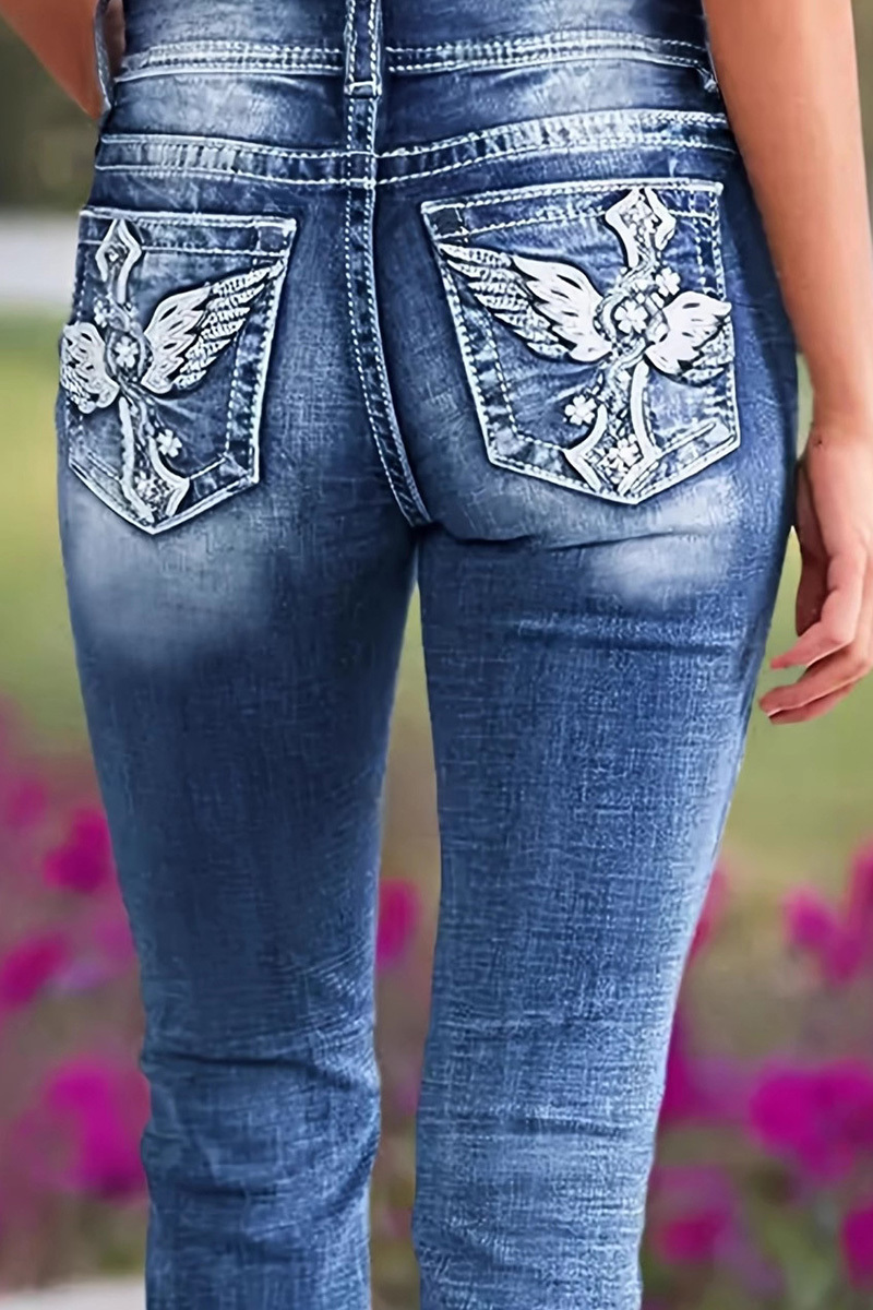 Fashion Embroidered Micro Flare Leg Jeans