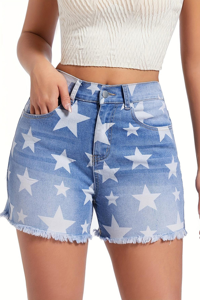 Casual Star Pattern Raw Trim Jeans