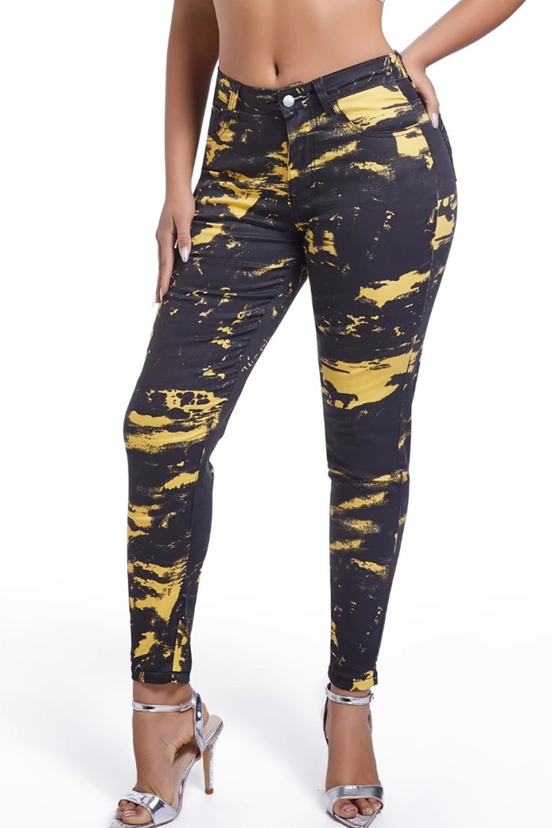 Casual High Waisted Print Sports Elasticity Jeans