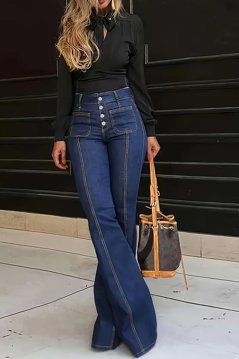 Vintage High Waisted Button Up Micro Flare Leg Jeans