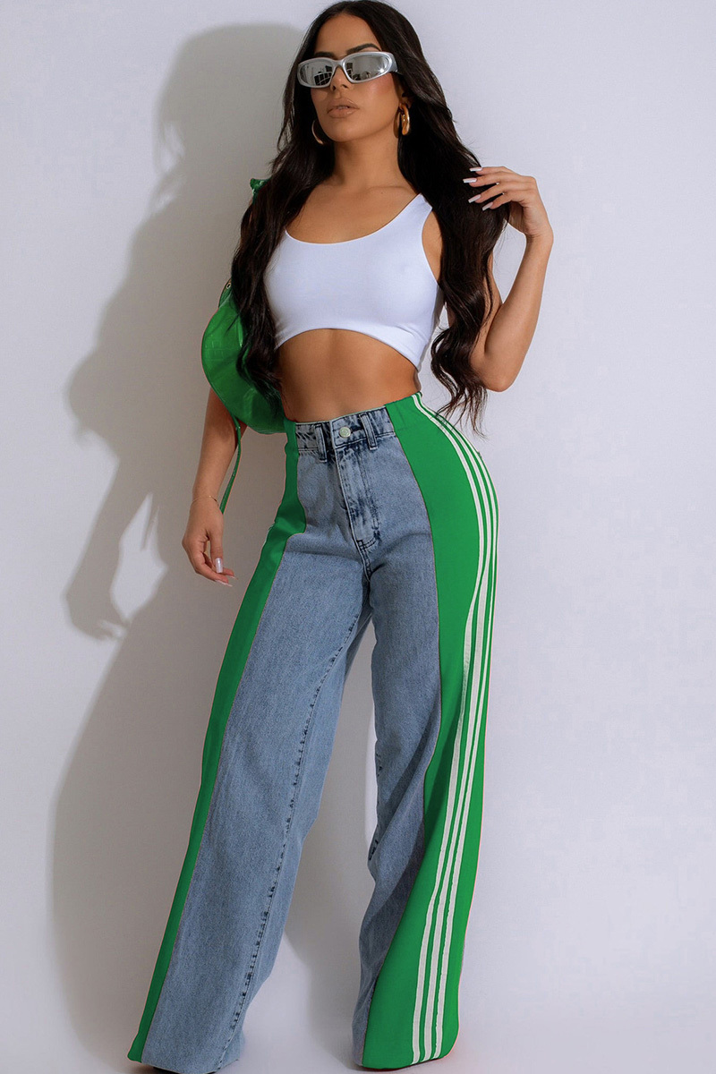 Fashion High Rise Stretch Paneled Wide Leg Jeans